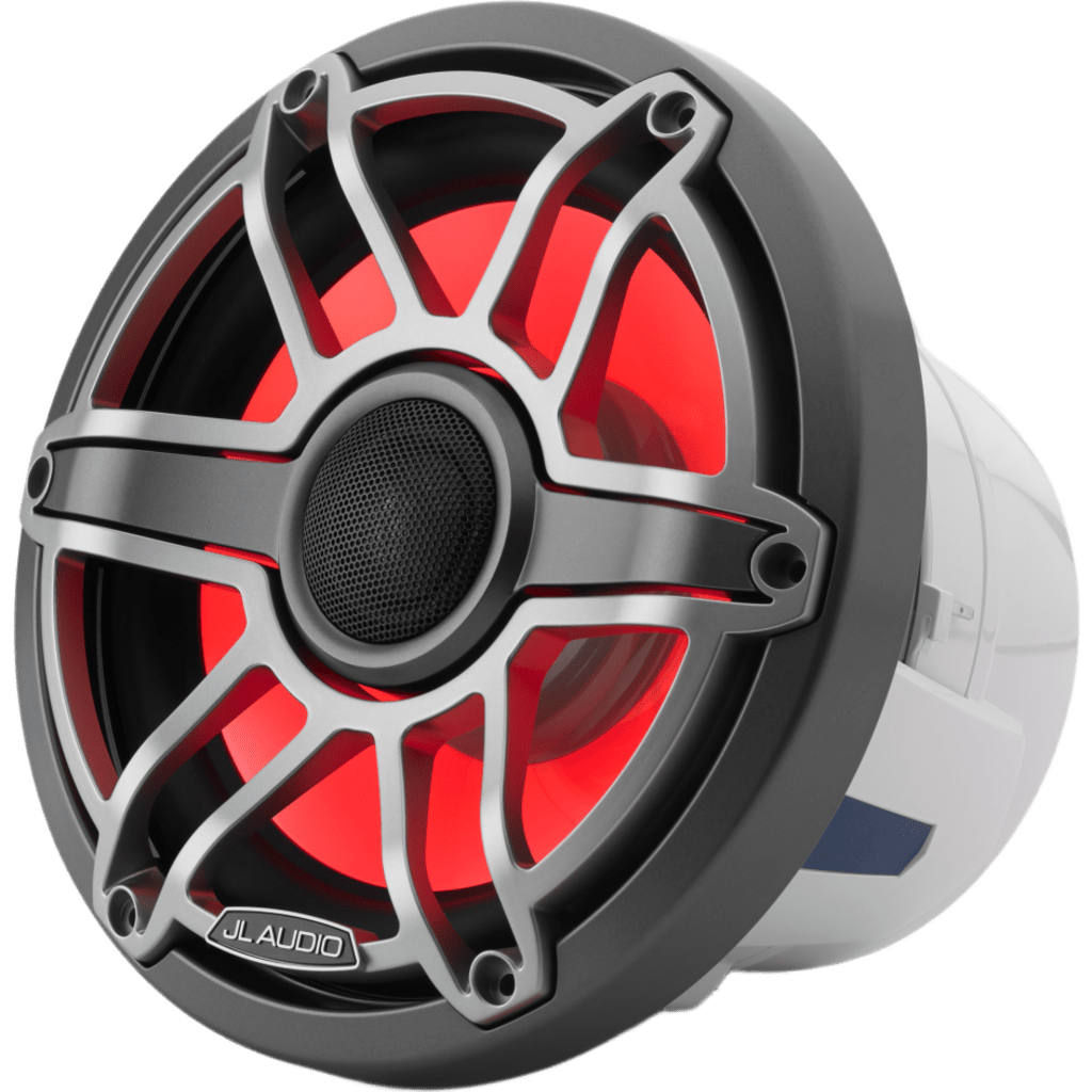 Bocinas Náuticas Coaxiales 8.8" / 125 W RMS / 90.5 dB / 38 Hz-20 kHz / 4 &Omega; / LED Transflective™ / Rejilla Deportiva Titanio / Marino