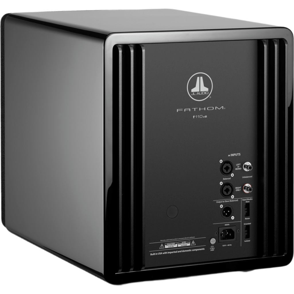 Subwoofer Fathom v2 con Amplificador Integrado / 10″ / 1100 W Short Term / 27-111 Hz (±1.5 dB) / Carcasa Sellada / Negro Brillante / D.A.R.O. / RCA y XLR / Rejillas Incluidas