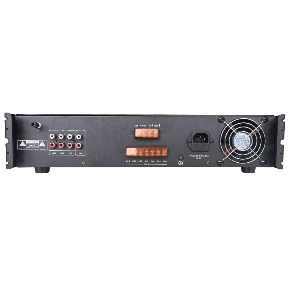 Amplificador de Audio | Bluetooth | 240 W | 6 Zonas con Control de Volumen Independiente | 70/ 100V COM | Montaje en Rack | Voceo y Musica Ambiental