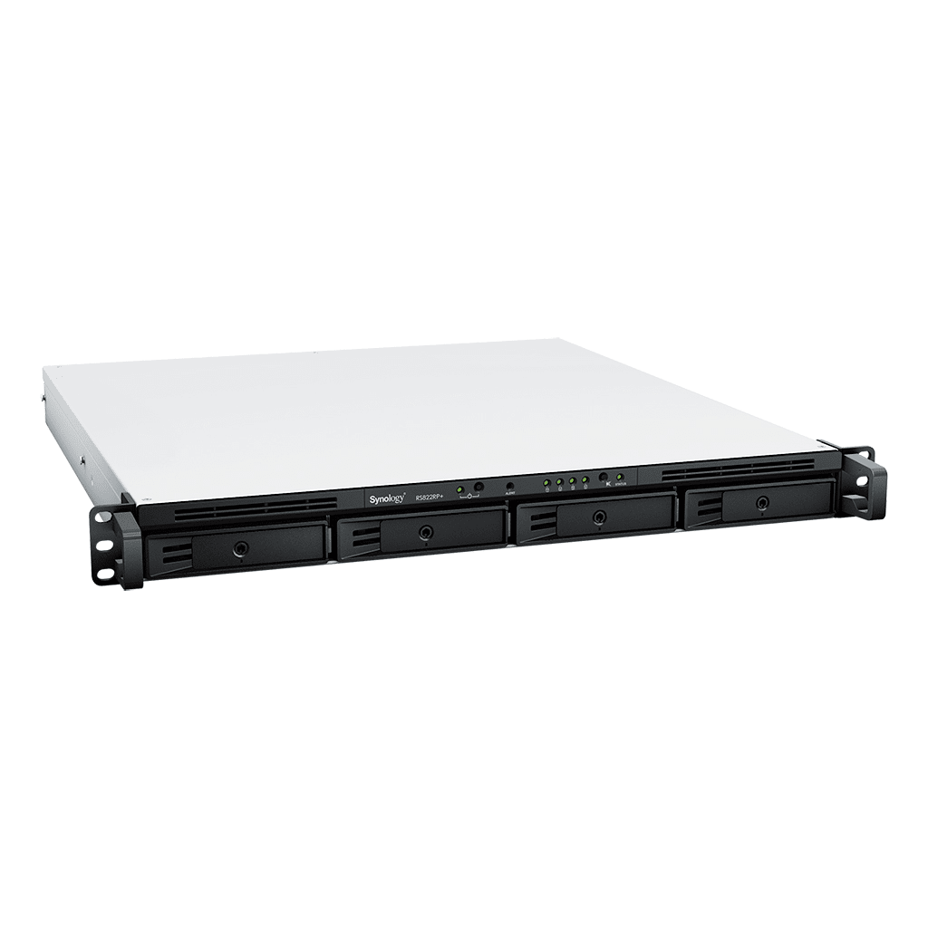 NAS RackStation RS822RP+ | 4 Bahías | 1U | AMD Ryzen V1500B | 32 GB DDR4 ECC | 4 Puertos 1GbE | Expansión PCIe | Compatibilidad con RAID | Caché SSD | Unidades de Energía Redundantes.