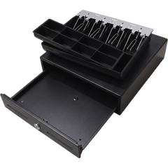 Cajón para Efectivo / Serie MK / Compacto 330 mm / 4 Billetes + 8 Monedas / Apertura RJ12 / Clips Metálicos / Punto de Venta