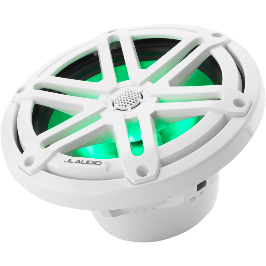 Bocinas Náuticas / 7.7" / Coaxial / 70 W RMS / LED RGB / Rejilla Deportiva Blanca / 4 &Omega; / Respuesta 45 Hz-25 kHz / Polipropileno Relleno de Mica / Tweeter de Cúpula de Seda