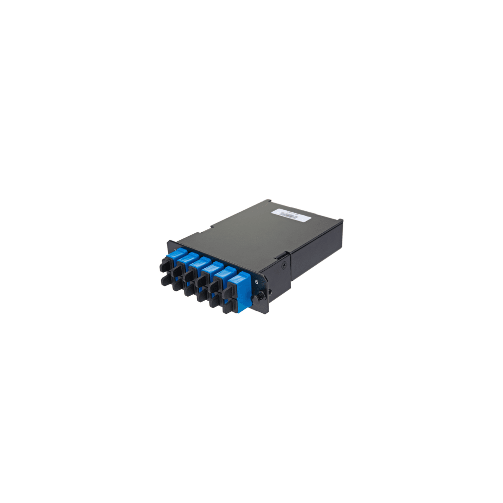 Placa Acopladora de Fibra Óptica FAP, Con 12 Pigtails y 6 Conectores SC Duplex (12 Fibras), Para Fibra Monomodo OS1/OS2, Color Azul