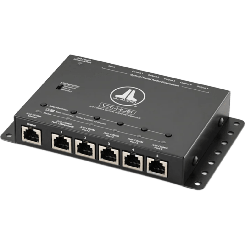 Concentrador de Red de Audio Óptico / Comunicaciones JLid / Para Amplificadores VXi / Entrada Óptica Digital SPDIF / 5 VDC / Dimensiones 165 x 98 x 26 mm (6.50 x 3.86 x 1.05 in) / Garantía 2 Años