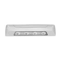 Luz de escena, 4 LED, bisel blanco, 12–24VCD, LED blanco y lente transparente