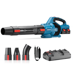 Sopladora Inalámbrica de 20V+20V, Incluye 2 baterías de 20V/6.0Ah, Cargado doble y 3 Boquillas.