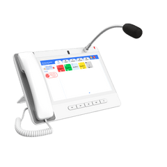 Teléfono IP Color Blanco Android 9.0 Empresarial para voceo 20 líneas SIP, pantalla táctil, Wi-Fi y Bluetooth, PoE, Voceo/ Musica por Multicast, puertos Gigabit, Sofware de Enfermeria
