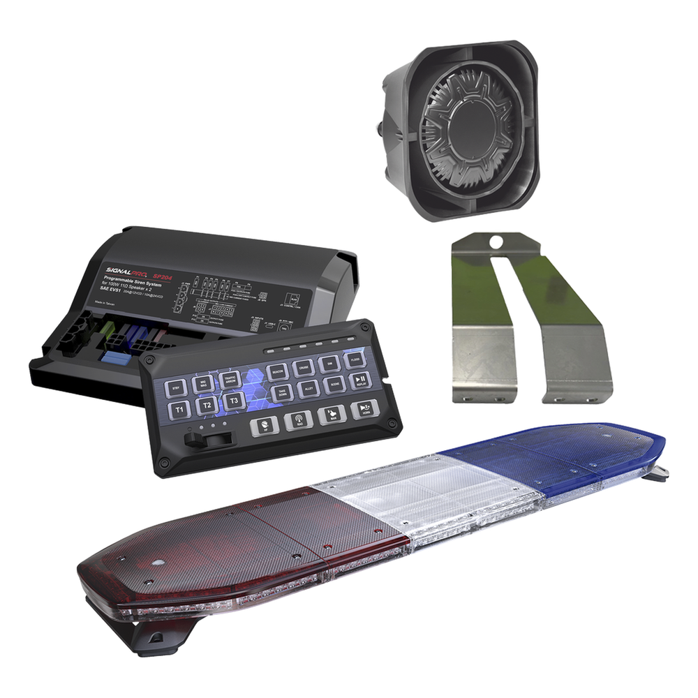 Kit de Sirena, Bocina y Torreta de 48", Con 216 LEDs, Dual Color, Frente: Rojo/Blanco, Azul/Blanco, Trasero: Rojo/Ámbar, Azul/Ámbar