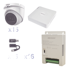 KIT TurboHD 1080p Lite / DVR 16 Canales / 16 Cámaras Eyeball  Exterior ( 2.8mm) / Transceptores / Conectores / Fuente de Poder Profesional