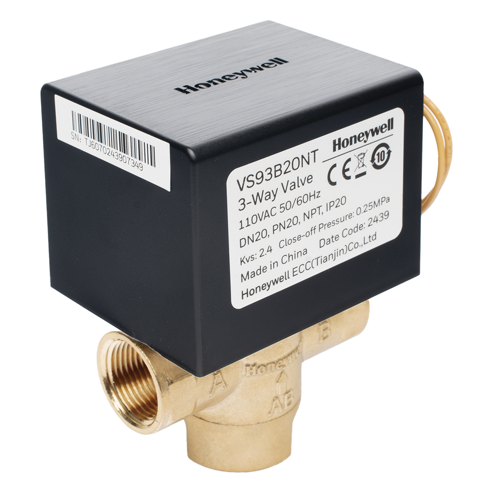 Válvula de control eléctrica de 3 vías para fancoil, retorno por resorte, normalmente cerrada, 110 V CA, DN20 (3/4"), conexión NPT