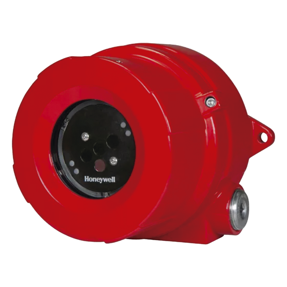 Detector de flama industrial triple infrarrojo (IR3), visión de 90°, alcance configurable 15-60 m, salidas 4-20 mA, relés, HART y Modbus
