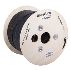 Carrete de 1 km de Fibra Óptica Drop, Interior/Exterior G.657A2 Monomodo de 2 Hilos (Bifibra), Diseñada para Fusionarse, Dieléctrica, Forro Negro, (No Soporta Conectores Mecánicos)