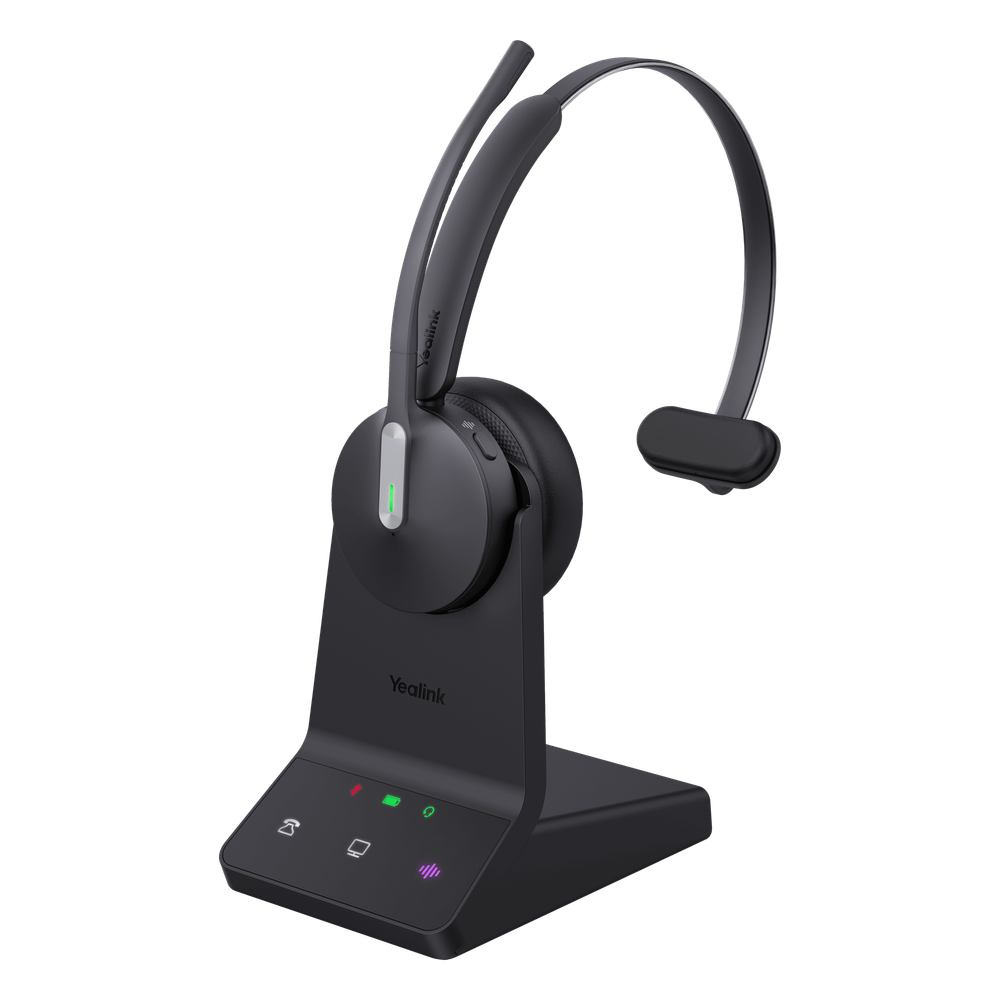 Auriculares mono Yealink WH64 edición UC/ Base DECT y auriculares con Bluetooth integrado/ Cancelación de ruido con 3 micrófonos/ Hasta 32 horas de conversación