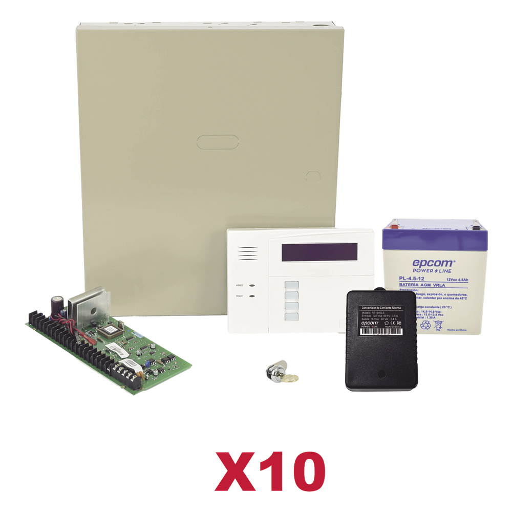 Kit de 10 paneles de alarma híbridos con teclado 6160RF, transformador y batería, ampliables a 48 zonas