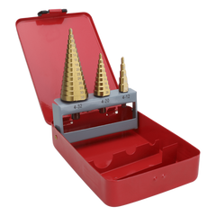 Juego de 3 Brocas Escalonadas HSS 4-12, 4-20, 4-32 mm (Para Plástico o Metal).