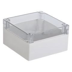 Gabinete Plástico para Exterior (IP65) de 160 x 160 x 90 mm Cierre por Tornillos Tapa Transparente.