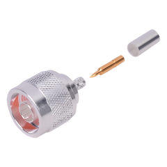 Conector Coaxial N Macho de Anillo Plegable para Cable RG-142/U, Plata/ Oro/ Teflón.