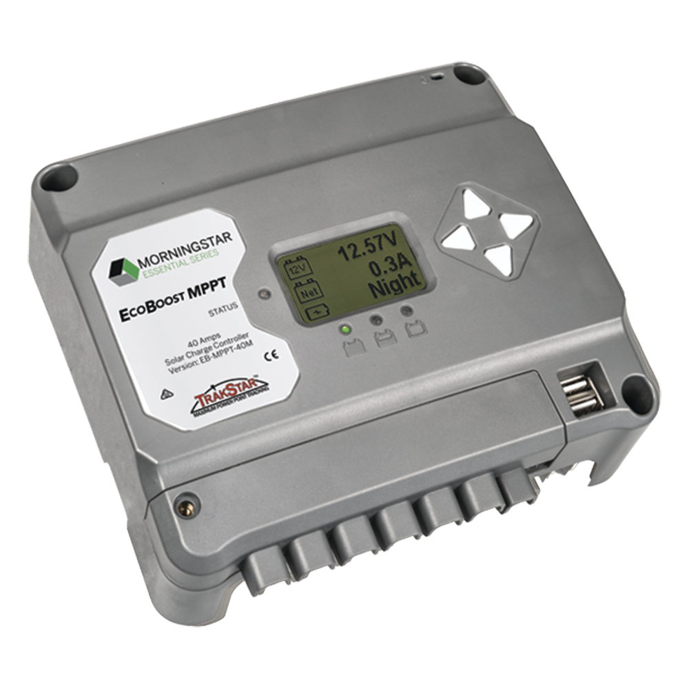 Controlador de Carga Solar MPPT EcoBoost 40 A / Pantalla LCD / 12V y 24V / 2 Puertos USB 3A / Control de Iluminación