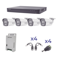 KIT COLORVU TURBOHD 1080p / DVR 4 Canales / 4 Cámaras Bala (exterior) lente 2.8mm / Fuente de poder profesional / Transceptores de video y Accesorios de corriente