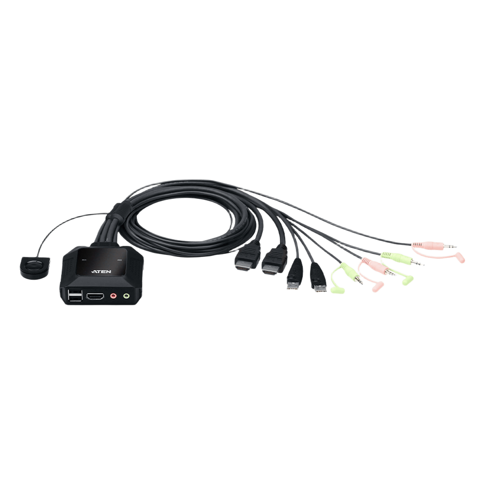 Conmutador KVM con cable HDMI 4K USB de 2 puertos con selector de puerto remoto |  4096x2160 @ 60Hz (4K DCI) | HDCP 2.2 |  Jack 3.5mm (Audio/Micrófono) | Conecta y controla 2 equipos con un solo monitor, teclado y mouse