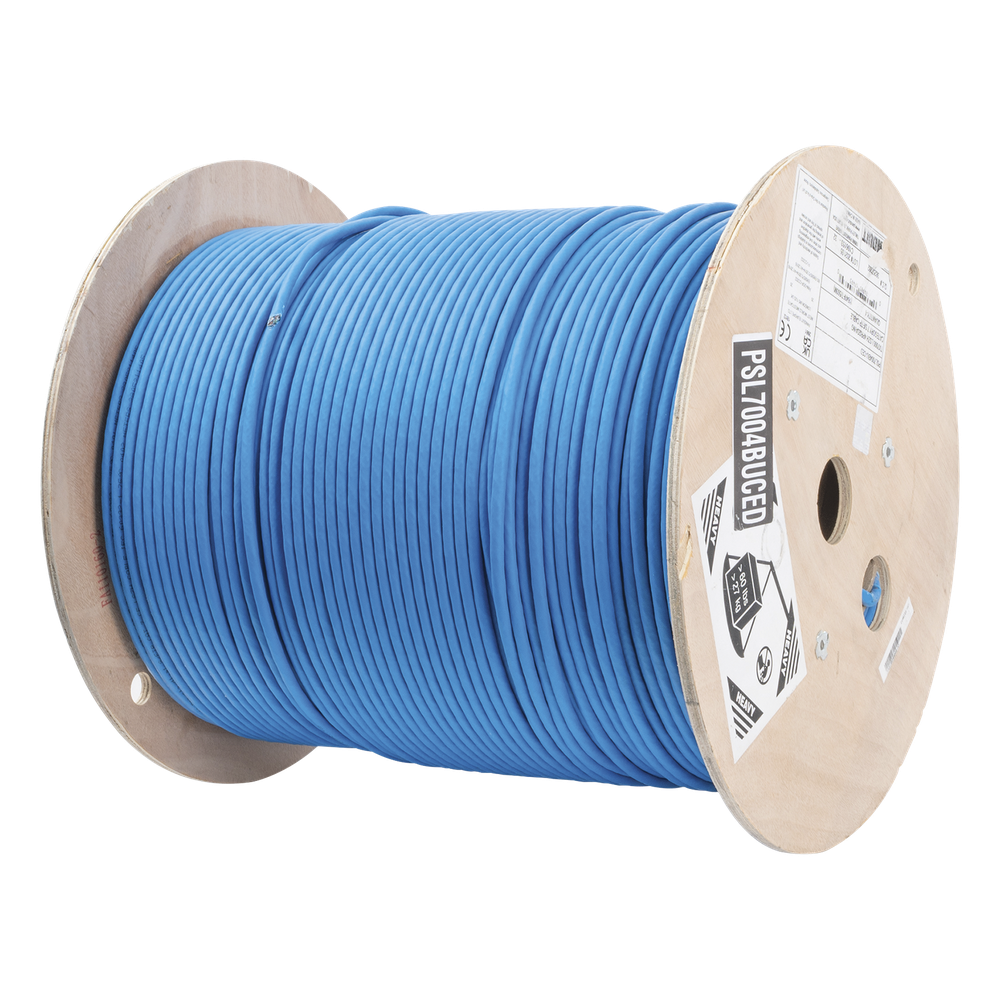 Bobina de Cable Blindado S/FTP de 4 Pares, Cat7, Inmune a Ruido e Interferencias, LSZH (Bajo Humo, Cero Halógenos), Color Azul, Bobina de 500 Metros (1640 Pies)