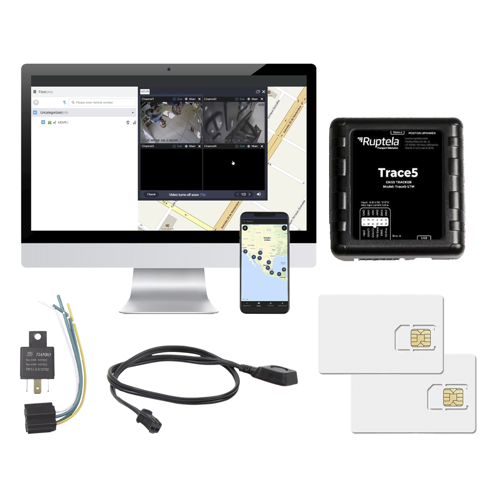 Kit de Localizador Vehicular 2G y 4G/ Rastreo / Conducción eficiente / Deteccion de Jammer / Registro de conductores / Relay + Botón de pánico + EPCOMGPSANUAL + SIM500MB2Y