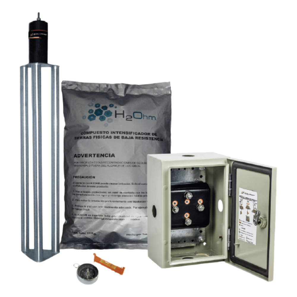 Kit de puesta a tierra de 70 A con Electrodo de Acero Inoxidable, Filtro, Acoplador y Compuesto H2Ohm.