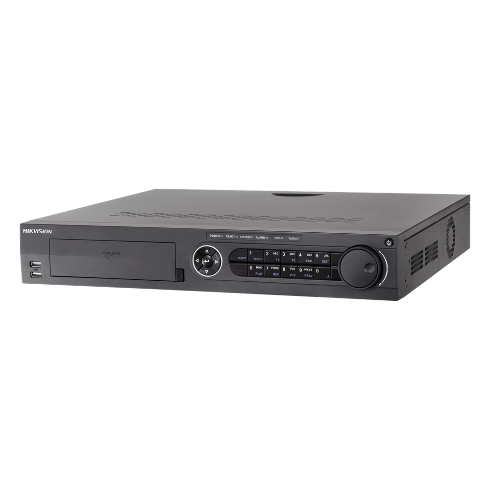 DVR 32 Canales TurboHD + 32 Canales IP / 8 Megapixel (4K) / 4 Bahías de Disco Duro  / RAID 0,1,5,6,10 / POS / Acusense / 16 Entradas de Alarma