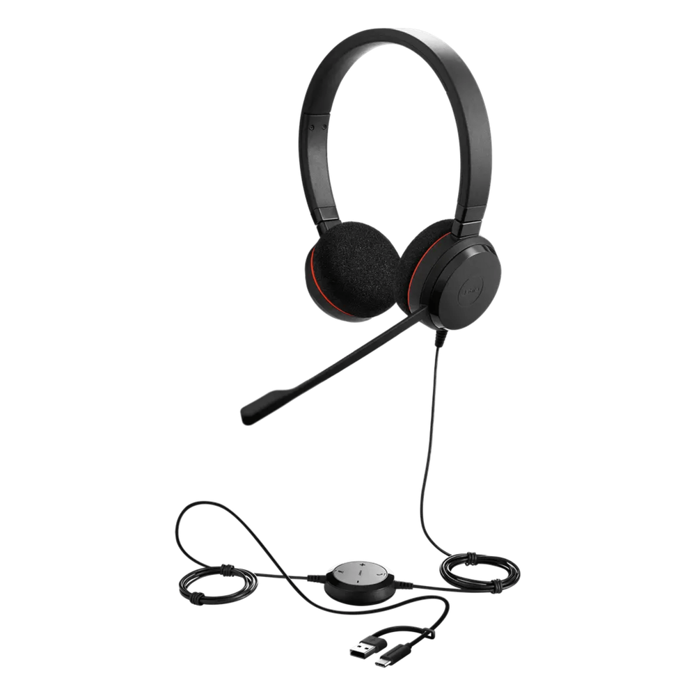 Jabra Evolve 20 DUO con conexión USB C/A, Micrófono con Cancelación de Ruido de Ultima Generación, Configuración Plug and Play (4999-829-269)