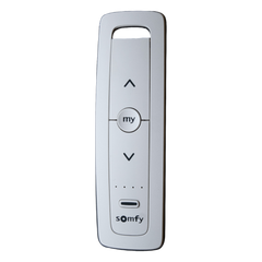 Control remoto 5 canales para motores de persiana Somfy con señal inalámbrica, instrucciones: sube, baja y detener, con posición favorita programada.