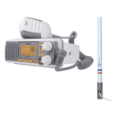 Kit de radio UM385 | mas antena marina de fibra de vidrio TX-5101-SYS fabricada en fibra de vidrio con base roscable de acero inoxidable