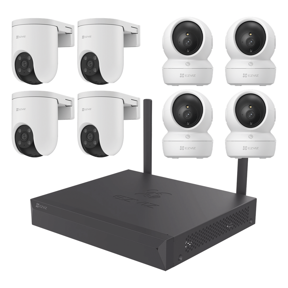 Kit de cámaras Wi-Fi / 3 Megapixel / Incluye 8 Cámaras (4 camaras Para Interior y 4 Cámaras Para Exterior) / 1 NVR WI-FI 8 Canales / Vision Nocturna a Color / Detección de Humanos