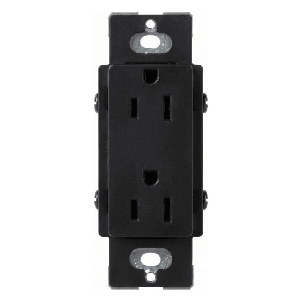 Tomacorriente dúplex de 15 A y 125 V, color negro brillante, familia Claro, apertura estilo Designer para placas de pared Lutron sin tornillos (placa se vende por separado)