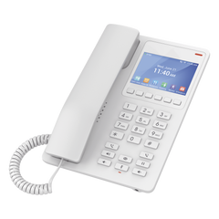 Teléfono IP WiFi Hotelero con pantalla LCD a color, 2 líneas SIP con 2 cuentas, codec Opus, IPV4/IPV6, color blanco, con gestión en la nube GDMS