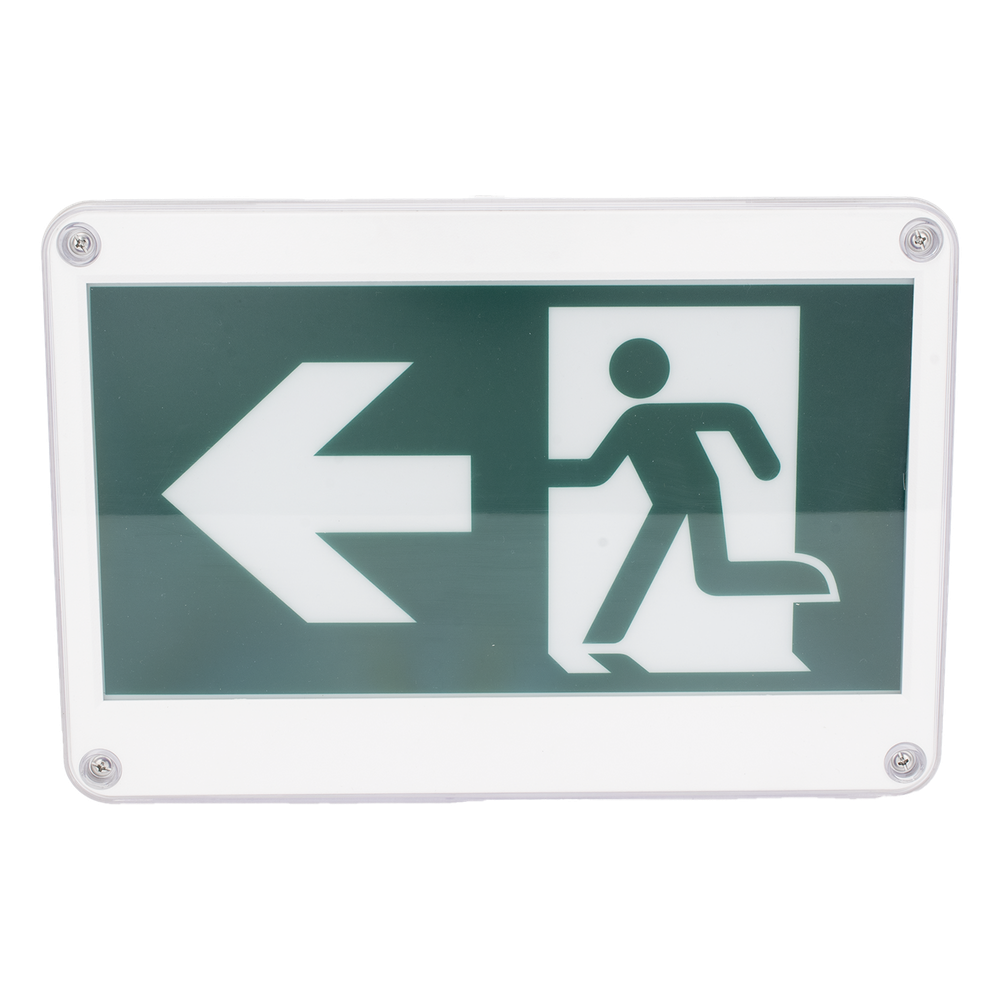 Letrero EXTERIOR de Señalización salida "Hombre Corriendo"/ Alto brillo / Uso en pared, lateral o techo / Batería de Respaldo Incluida con hasta 120 minutos de duración