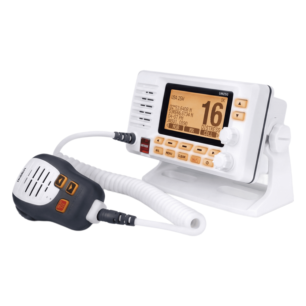 Radio Móvil Marino VHF / 25W RF / GPS Integrado / NMEA 2000 / DSC Clase D / IPX8 Sumergible / Blanco