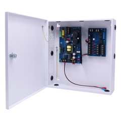Fuente de Poder con Respaldo para Control de Acceso AL1012FC / 12VDC @ 10A / 8 Salidas Independientes / Conversión 115VAC a 12-24VDC / Batería de Respaldo 40Ah / Interfaz FACP / Supervisión AC y Batería / Montaje en Pared