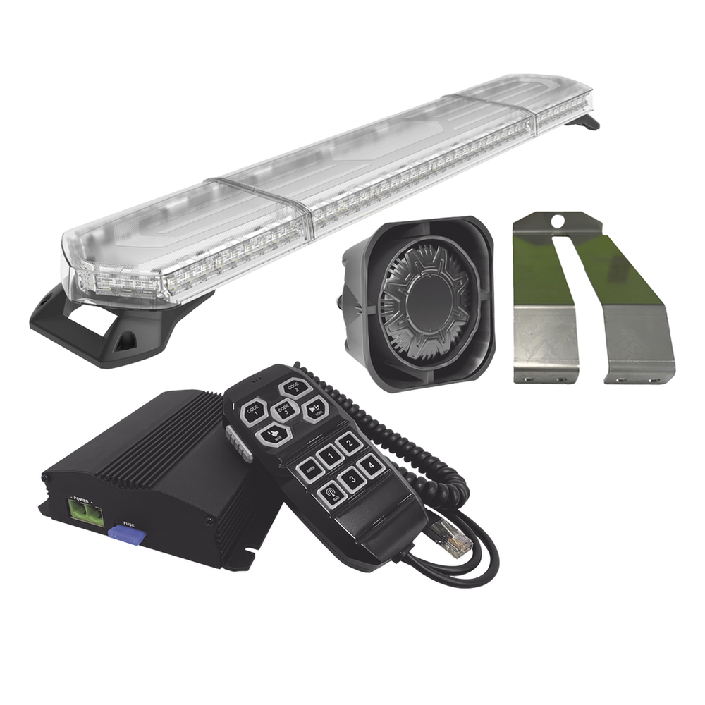 Kit de Sirena, Bocina y Torreta de 48", Con 96 LED, Ambar, Ideal Para Equipar Unidades De Seguridad Privada, MinerIa e Industria