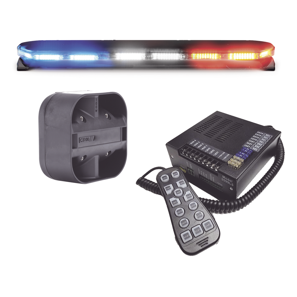 Kit de Sirena, Bocina y Torreta de 47 Pulgadas, Serie 16 con 300 LEDs, Dual Color, Frente: Rojo/Blanco, Azul/Blanco, Trasero: Rojo/Ambar, Azul/Ambar