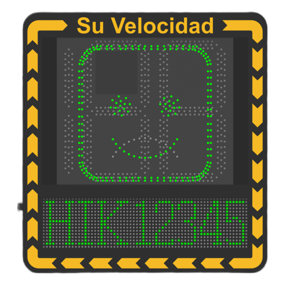 Display LED para Control de Velocidad Exterior / Distancia Visible de 100 m / LED de Alta Luminosidad y Bajo Consumo / Visualización de Velocidad con Código de Colores / IP66 / Conectividad Wi-Fi y Ethernet / Compatible con TCP/IP, HTTP, DHC
