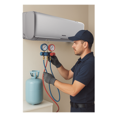 Servicio en Centro de laboratorio SYSCOM / Recarga de gas refrigerante / R32 / Minisplit AUFIT / Capacidad de 1 Tonelada