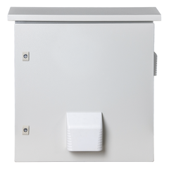 Gabinete Ventilado de Acero IP55 Uso en Exterior (593 x 609 x 399 mm) con Placa Trasera Interior Metálica y Compuerta Inferior Atornillable. Incluye Ventilador, Ventilas, filtros, Terminal de Tierra Física, Chapas y Ll