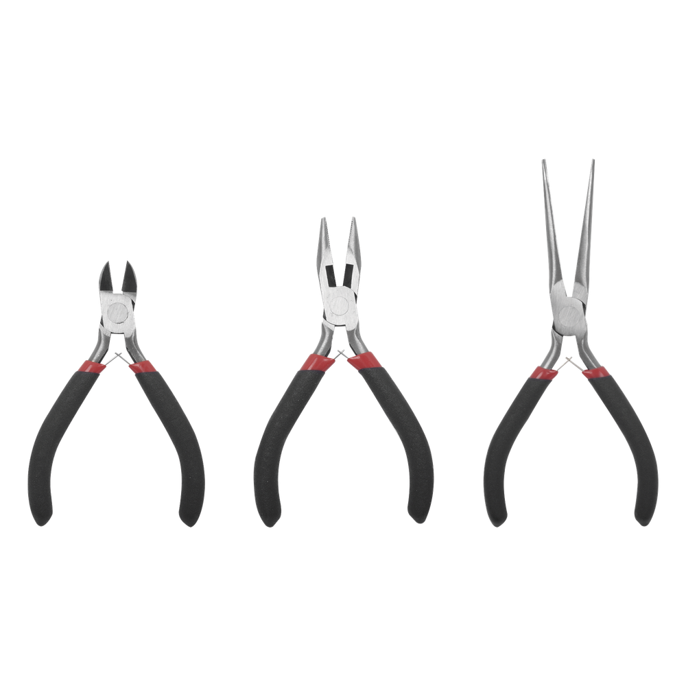 Juego de 3 Mini Pinzas de Corte de 5". Incluye: Pinza de Punta Redonda, Diagonal y Punta de Aguja.