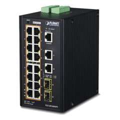 Switch Industrial Administrable 16 puertos 10/100/1000 T 802.3at PoE + 2 Puertos 10/100/1000 T + 2 puertos 100/1000 X SFP