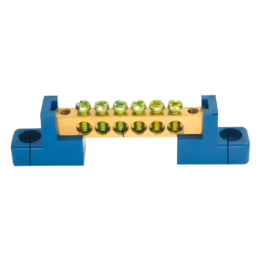 Terminal de CableadoTipo Puente / 6 Orificios / Tornillos M5 / PP Retardante a la Flama / 16 mm² / 80 A / 750 V CA