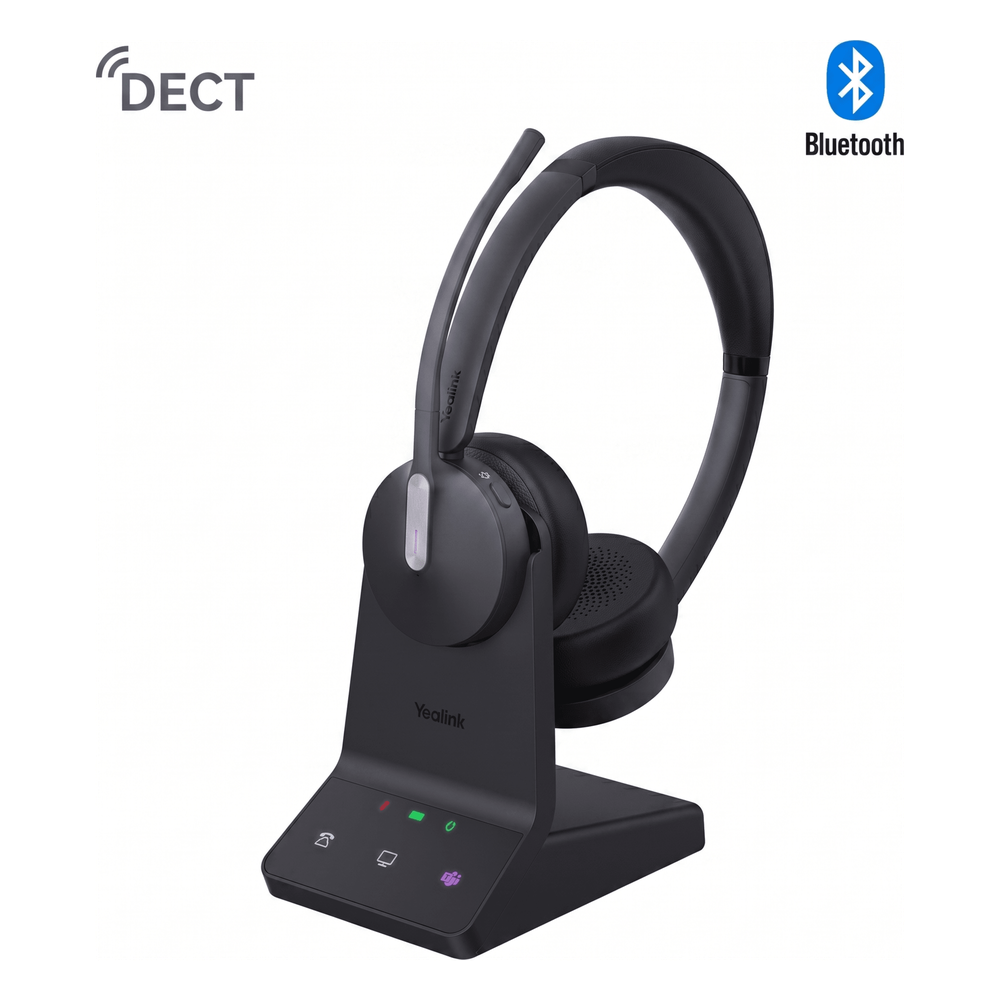 Auriculares estéreo Yealink WH64 edición MS con Bluetooth integrado (base y auriculares DECT) / Cancelación activa de ruido / Triple conexión