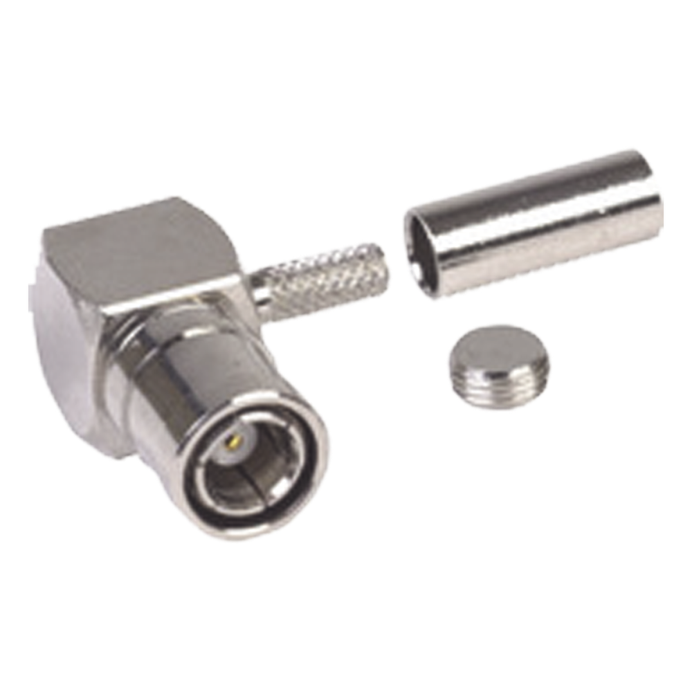 Conector SMB Macho (Plug) en A/R (Pin Hembra), de Anillo Plegable para RG-174/U, Níquel/ Oro/ Teflón.â€‹