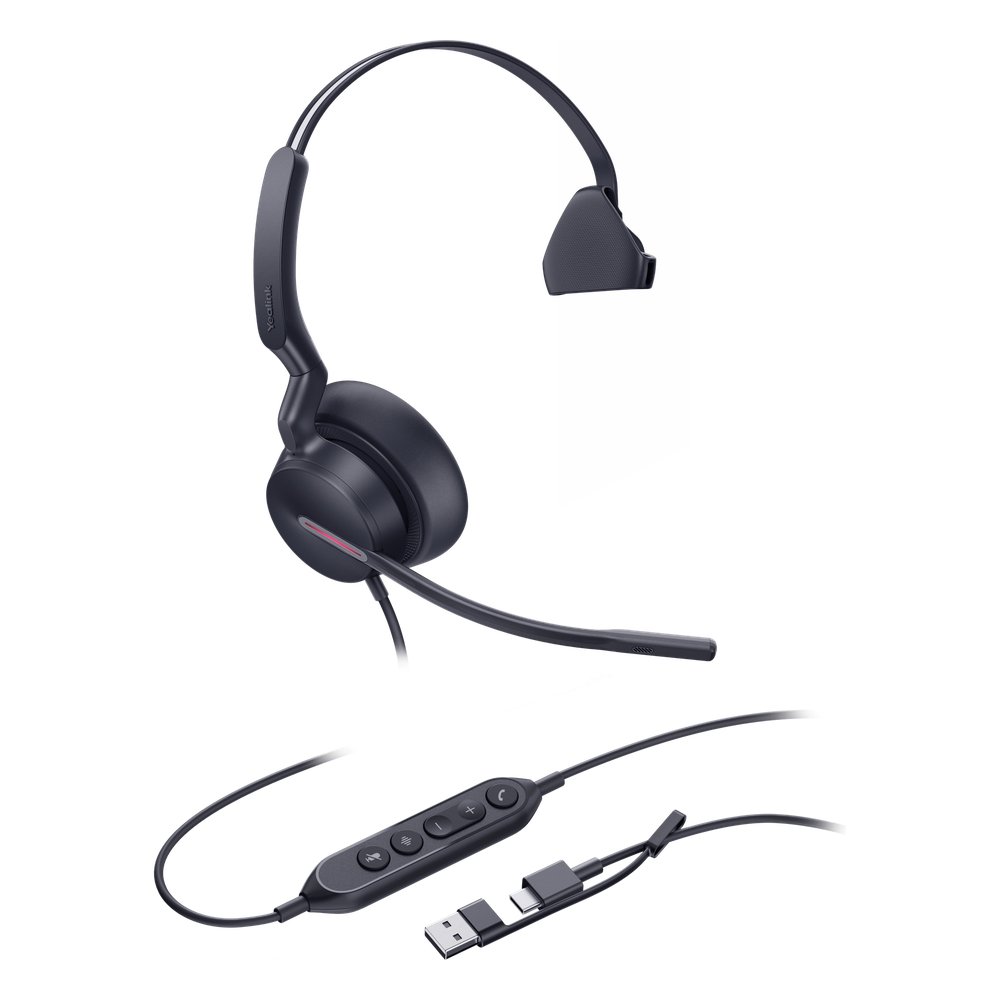 Auriculares Yealink UH46 Mono con cancelación de ruido por IA para Microsoft Teams, USB-C/A e indicador de ocupado