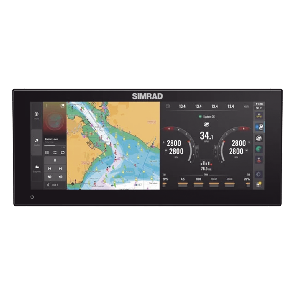 Pantalla Ultrawide NSX ULTRAWIDE de 12 pulgadas / Pantalla SolarMAX™ IPS HD / Integración con Mercury® y CZone® / Sonar Active Imaging™ / Compatibilidad con C-MAP® X-Gen Charts / NMEA 2000® / Ethernet y USB