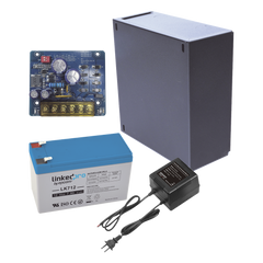 Kit con fuente PLB2 con salida de 12 Vcc a 2.5 Amper, incluye transformador y batería de 12 V a 7 Amper